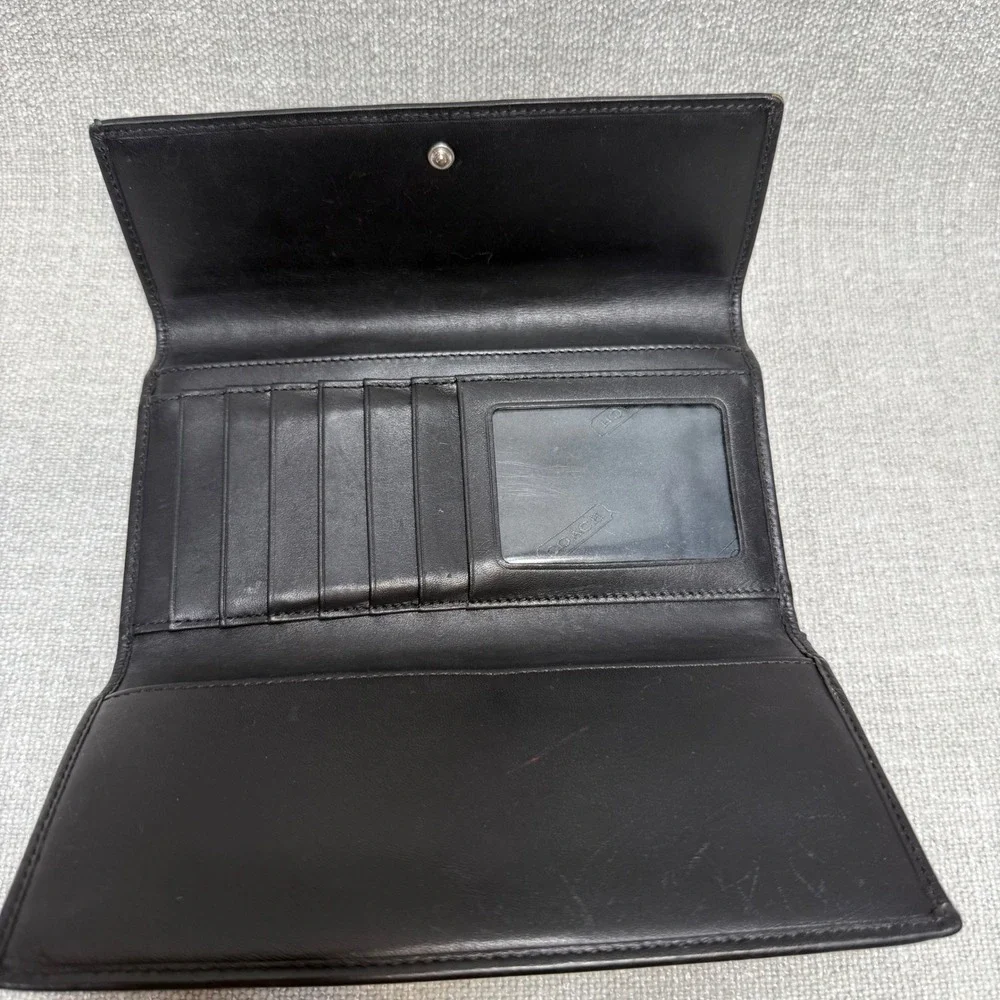 Coach Vintage Signature Monogram Slim Envelope Wallet Brown Canvas Leather Trim
